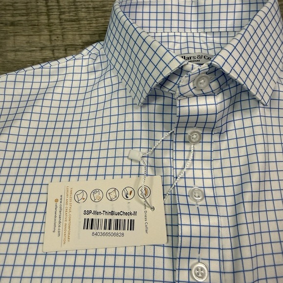 NWT Collars & Co polo mens medium white blue check business casual active golf - Picture 6 of 8
